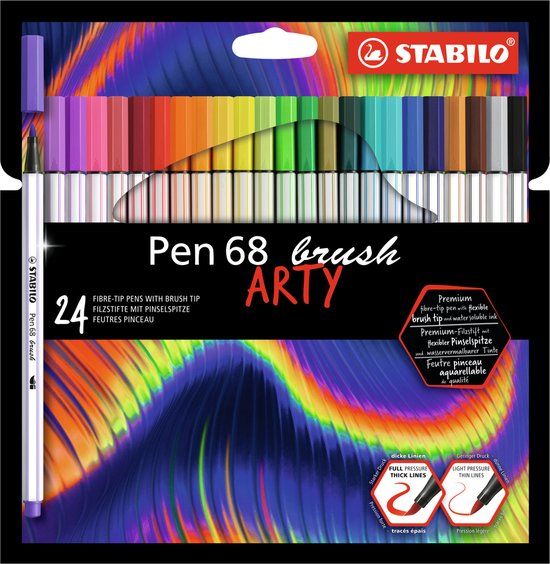 STABILO Pen 68 Brush - ARTY Etui - 24 Assorted Colors