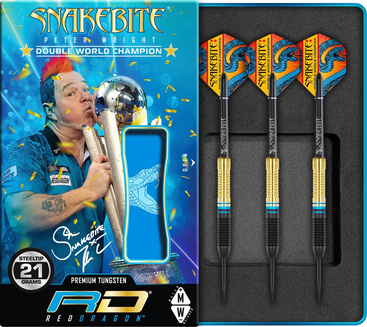 Red Dragon Peter Wright Snakebite Steeltip Brass Dartpijlen - 21 gram