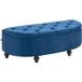 Pouf de rangement coffre 2 en 1 - Pouf capitonné demi-cercle - Pieds bois hévéa noir revêtement velours bleu