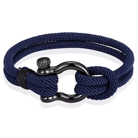 LGT JWLS LGT Jewels Nautische heren armband Paracord Edelstaal Anker Navy-21cm