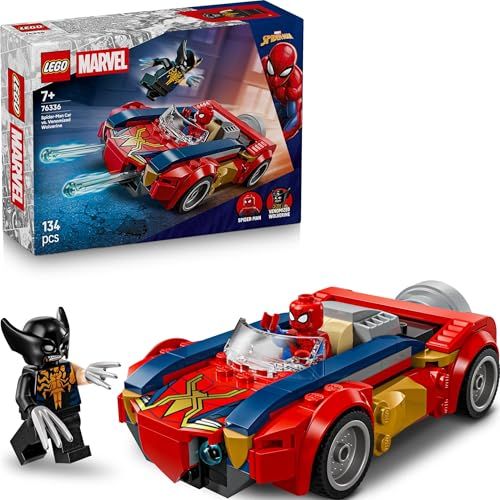 LEGO Marvel Spider-Man Auto vs. Venomized Wolverine - Superhelden Bouwpakket met Auto Speelgoed voor Kinderen, Set Incl. 2 Minifiguren en 2 Schieters - Cadeau voor Jongens vanaf 7 Jaar en Fans - 76336