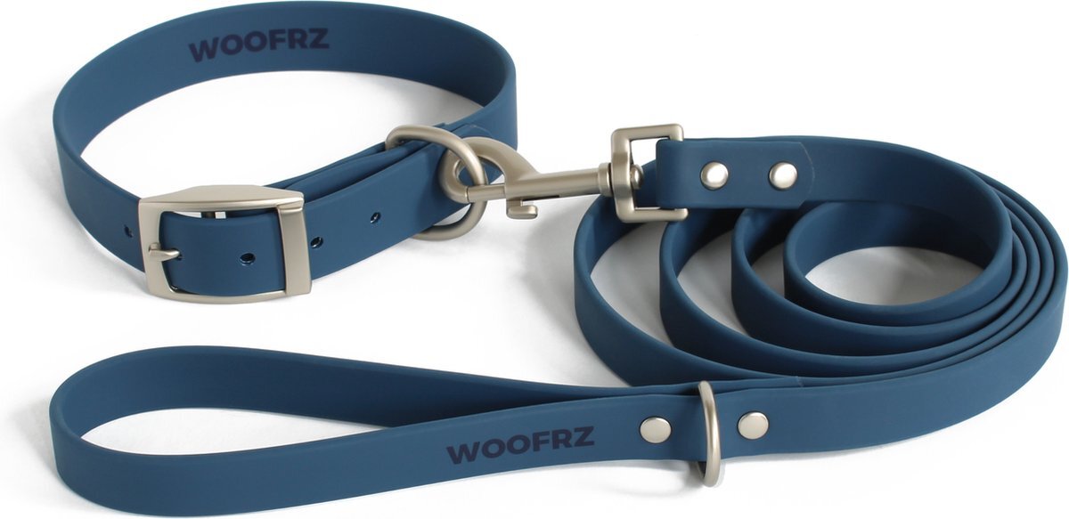 WOOFRZ® Wandelset Hondenriem En Hondenhalsband Blauw Maat XL Halsband Hond Honden riem