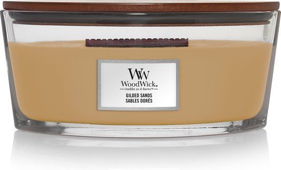 WoodWick Gilded Sands Ellipse Geurkaars Amber, Fig wood, Hout Beige 1 stuk(s)
