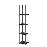 Furinno TURN-TUBE Opbergplanken, 5-laags vierkante boekenplank, hoekplank, gereedschapsloze open planken, ronde buizen, voor organisatie en opslag, woonkamer, garage, thuiskantoor, zwart