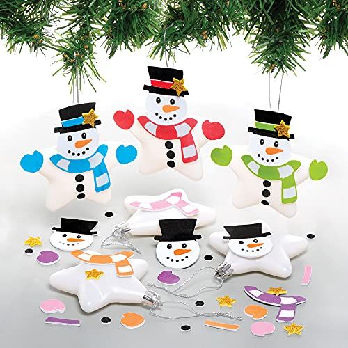 Baker Ross FE921 Sneeuwman Kerstballensets - Pak van 6, Feestelijke boomversieringen voor kinderen om te versieren en weer te geven, Hangende decoraties voor kerstbomen