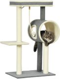 PawHut Kratzbaum 104 cm Katzenbaum mit Katzenhöhle, Katzenkratzbaum mit Spielball, Katzenbaum mit 2 Liegeflächen, Kletterbaum für Katzen bis 5 kg, Katzenmöbel, Sisal, Grau