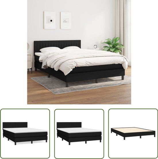 vidaXL Boxspring met matras stof zwart 140x200 cm