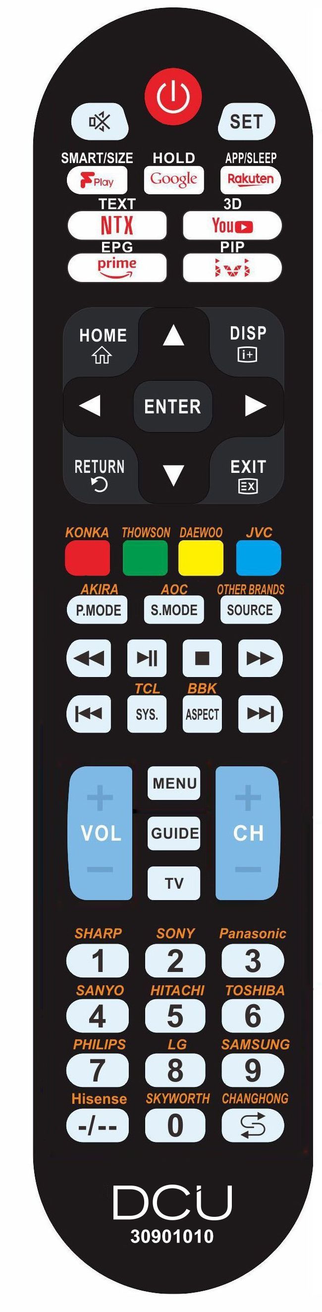 DCU Advance Universal TV Remote Control - Black - IR Wireless - LCD - 1000 Devices