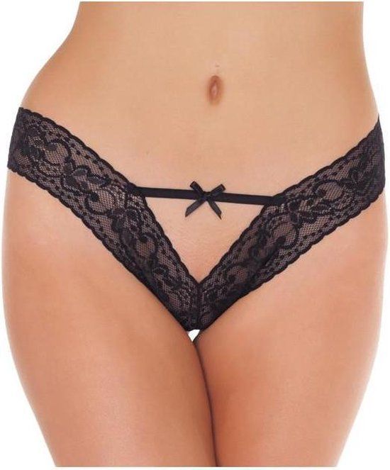Rimba Amorable - Zwart kanten slipje V-shape met bandjes en strikje