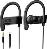 Avantree E171 - AUX 3,5mm bedrade oordopjes met microfoon & volumeregeling, Compatibel met traditionele 3,5mm AUX-telefoons, bedrade koptelefoon met oorhaak voor hardlopen & sport, Zwart