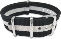 MAX Panda MAX Horlogeband 5 NTS005 Nato Horlogeband - Ø18 mm - Zwart / Wit / Zilverkleurig