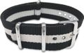 MAX Panda MAX Horlogeband 5 NTS005 Nato Horlogeband - Ø18 mm - Zwart / Wit / Zilverkleurig