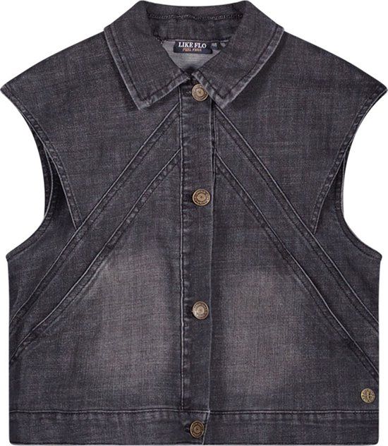 Like Flo Doris Denim Gilet Meisjes Trui - Zwart - Maat 104/116