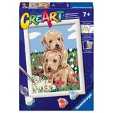 Ravensburger CreArt: Coccolosi Golden Retriever - Schilderij met cijfers voor kinderen vanaf 7 jaar, schilderset met planken, frame, penseel en kleuren inbegrepen, 14 x 19 cm, cadeau-ideeën