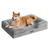 Feandrea Orthopedisch Hondenbed, Hondenmand van Flanel, 89 x 63 x 16 cm | Waterdichte en Wasbare Hondenbank met Afneembare Hoes, Antislip, Duif grijs, BLOMFY Collectie PGW322GD01