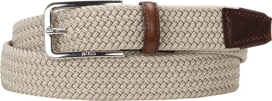 BOSS leren heren riem - licht beige - Maat 90 - Katoen - Broekriem