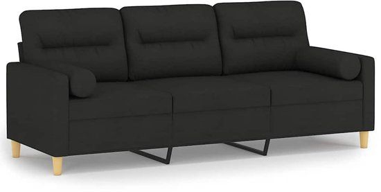 vidaXL Driezitsbank met sierkussens 180 cm stof zwart