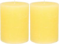 Atmosphera Stompkaars/cilinderkaars - 2x - geel - 7 x 9 cm - middel rustiek model
