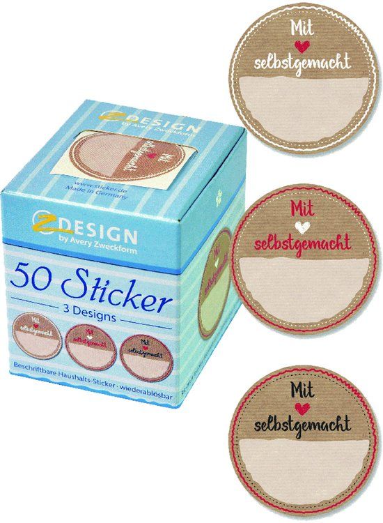 Avery Zweckform Zelfklevende stickerrollen 'Zelfgemaakt' Beige/Bruin/Rood/Wit Universeel (voor algemeen gebruik) Papier 38 mm
