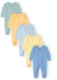 Minoti Baby Pyjama 5-Pack Jongens Onesie - Met Voetjes - 100% Katoen - Blauw, Groen, Geel