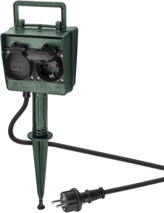 Goobay Buitenstopcontact - 4-voudig - IP44 - 2 meter snoer - Groen