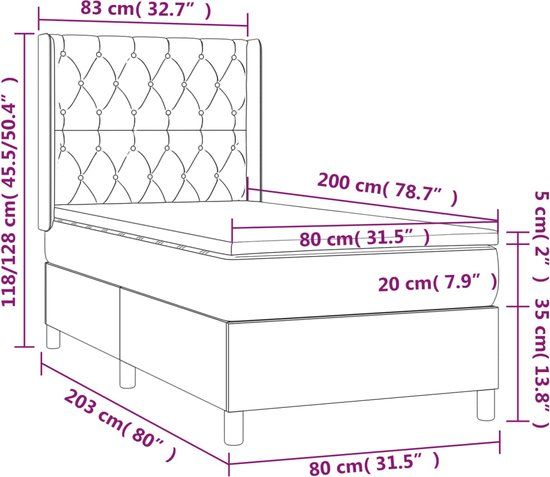 vidaXL Boxspring bed met matras - stof - donkergrijs - 80x200 cm