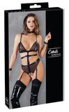 Cottelli Collection – Bondage Lingerie Set met Handboeien en Open Kruis en Tepel Sluiting – Maat XL – Zwart