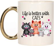 Bellatio Decorations Cadeau koffie/thee mok - life is better with cats - gouden oor - poesen