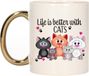 Bellatio Decorations Cadeau koffie/thee mok - life is better with cats - gouden oor - poesen