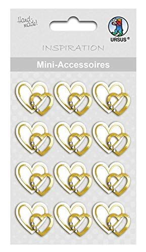 Ursus Panda Ursus 56900002F Mini Accessoires, wit-gouden harten met drie kleine decoratieve steentjes, 12 stuks, zilver