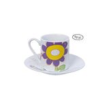 Privilege - Koffiekop met schotel 2 paarse bloemen 90cc