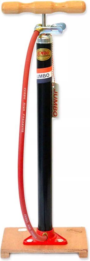 Jumbo fietspomp met houten plank - Zwart - 60 cm - Handmatig - 5 Bar - Stadsfiets