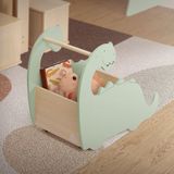 Joyz Speelgoedkist voor kinderen met dinosaurusmotief, beige/groen, op houten wieltjes