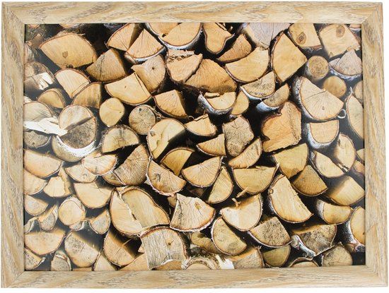 Schootkussen/laptray openhaard hout print 43 x 33 cm - Mars & More - Schoottafel - Dienblad voor op schoot openhaardhout