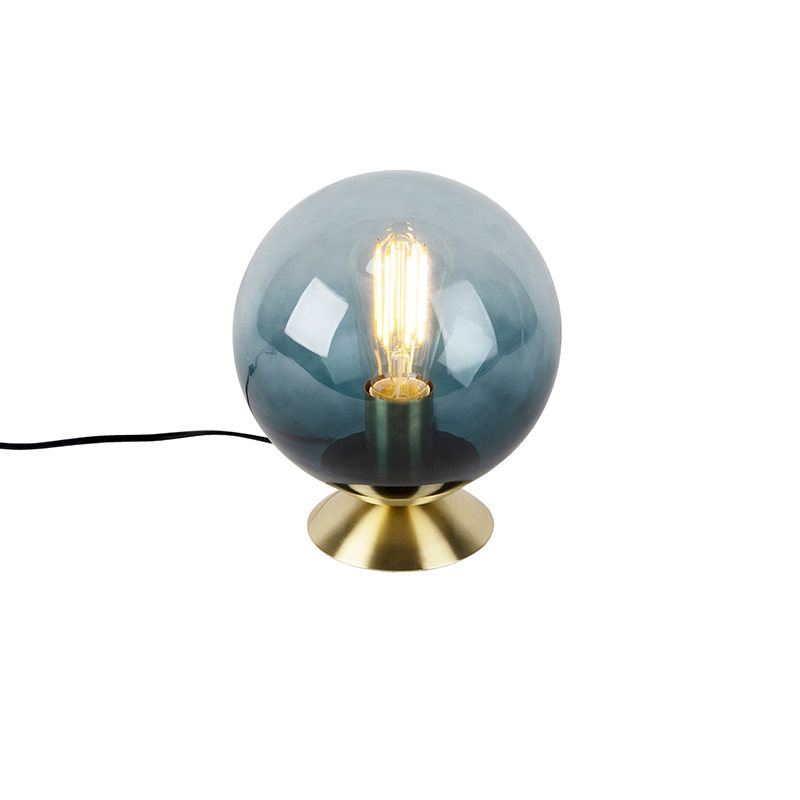 QAZQA Art deco tafellamp messing met oceaan blauw glas - Pallon