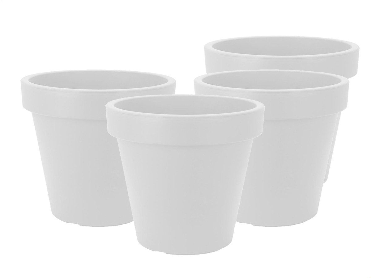 Set van 4 stuks Kunststof Bloempot Wit Ø48 cm - Dubbelwandig - Hoogte 43 cm