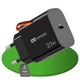 conecto USB C oplader, laadstekker adapter, voeding 20 watt snellader compatibel met Apple iPhone 15, Samsung, tablet, laptop UVM, PD Charger, zwart