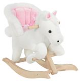 Merkloos Hobbelpaard Hobbelpaardje voor baby's Wit en roze Pluche met riem