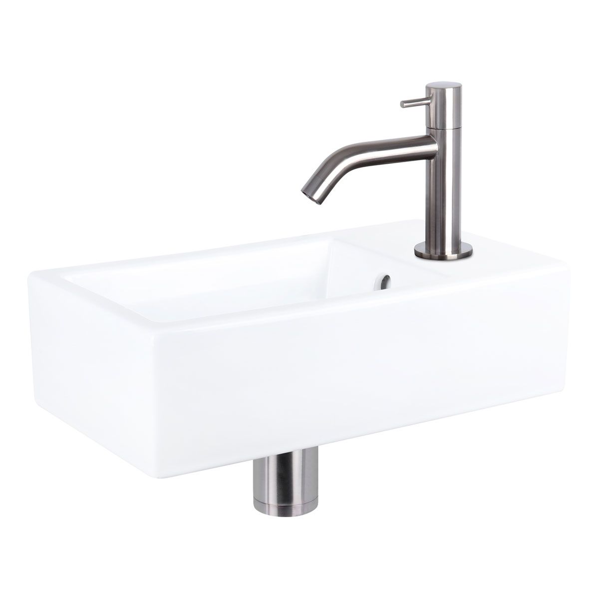 Differnz Fonteinset Force Rechthoek 40x22x11.5cm Wit Keramiek Gebogen Toiletkraan Set
