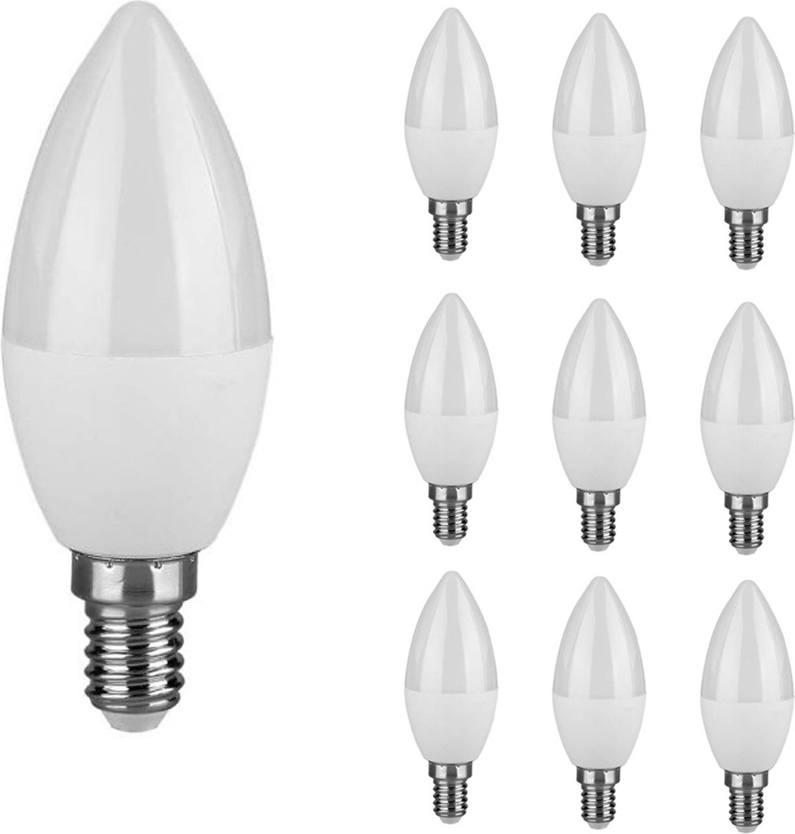 V-tac - Mega Voordeelpack - 10x E14 LED Lampen - 3,7 Watt 320 Lumen - 6500K Daglicht wit - Vervangt 25 Watt - C37 kaars - LED Kaarslamp