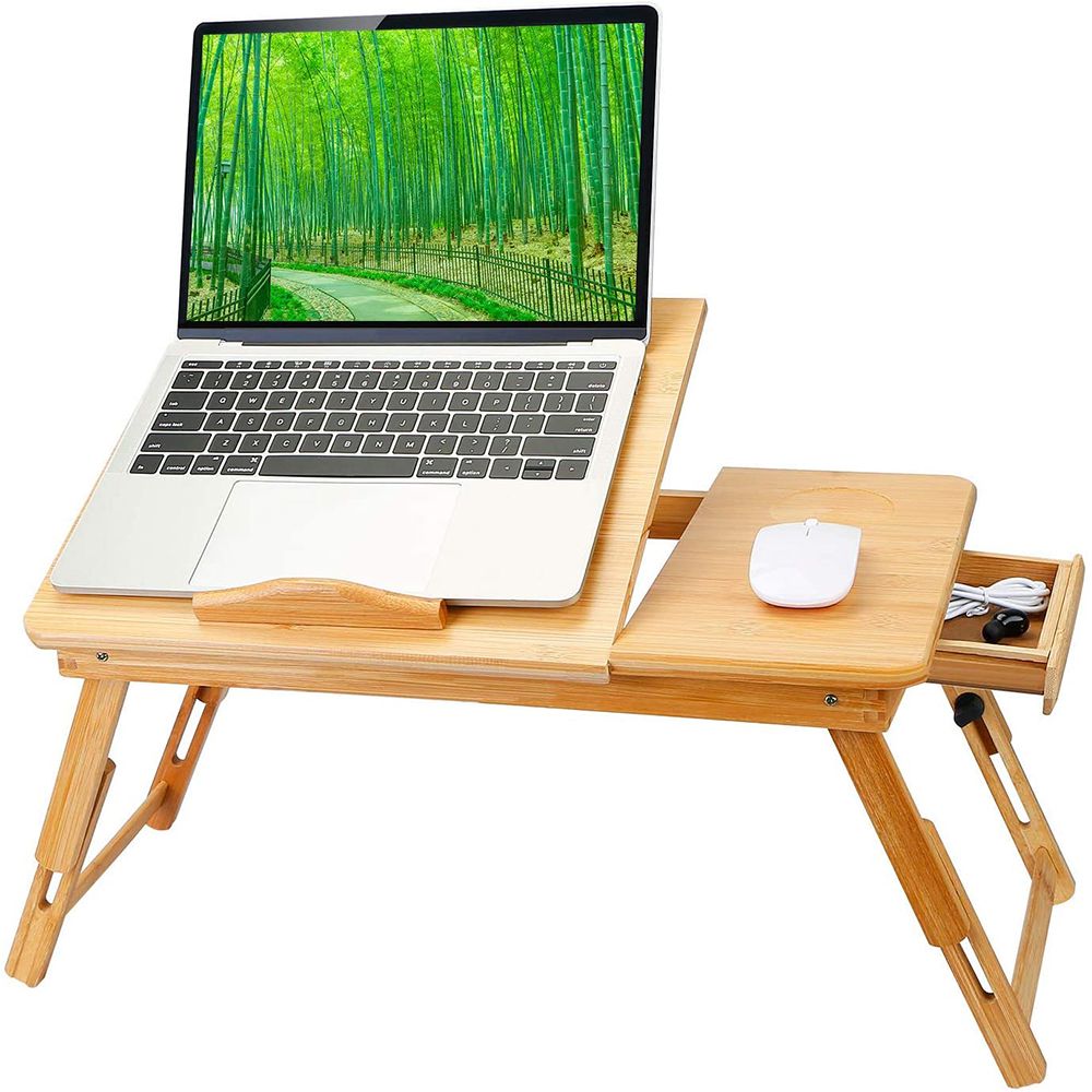 NONE Bamboe laptop houder computertafel verstelbare bedtafel bureau tafel voor computer bed en bank dienblad