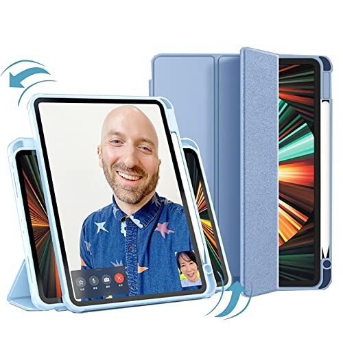 YuanLu Magnetische hoes voor iPad Pro 11 Inch (2021/2020), afneembaar in 2 schelpen en 360 ° rotatie, transparante beschermhoes met potloodhouder voor iPad Pro 11" - blauw