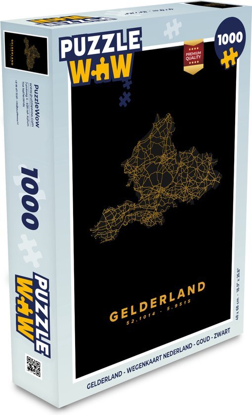 MuchoWow Puzzel Gelderland - Wegenkaart Nederland - Goud - Zwart - Legpuzzel - Puzzel 1000 stukjes volwassenen