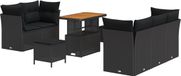 vidaXL Tuinbank Set 8-delig Zwart Polyrattan