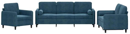 vidaXL 3-delige Loungeset met kussens fluweel blauw