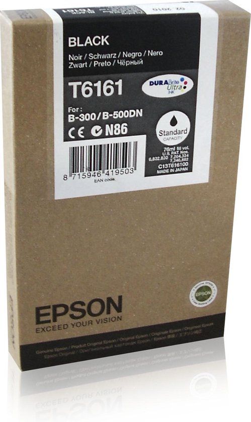 Epson Inkt tank Black T6161 DURABrite Ultra Ink - Zwart - Origineel