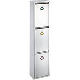 KITCHEN MOVE BURJ Keukenafvalemmer, afvalscheiding, 45 l (3 x 15 l), 3 vakken, van geborsteld roestvrij staal, 31,5 x 20 x 145 cm, zilver