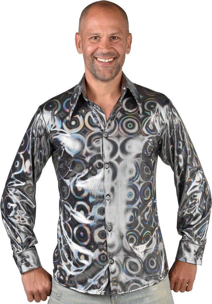 Magic design Verkleedblouse Cirkel Hologram Zilver Maat L