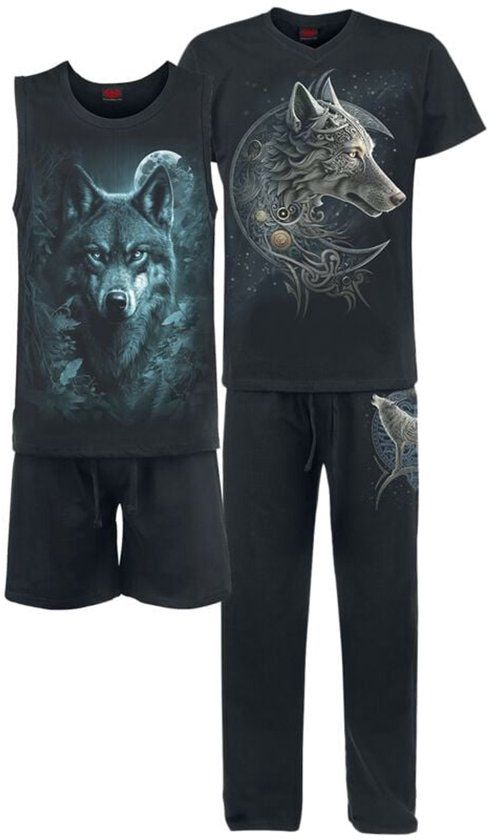 Spiral Heroes Inc. Europe B.V. Pyjama - Spiral Celtic Wolf - 4Pc Mens Gothic Pyjama Set - Zwart - XXL