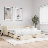 Maison Exclusive Lit gigogne extensible avec tiroirs, couleur crème, 90x200 cm, tissu
